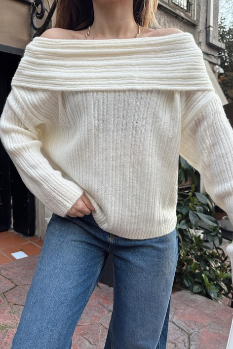 Madonna Yaka Fitilli Kazak Krem