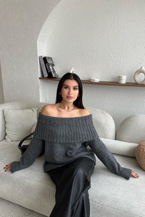 Madonna Yaka Triko Kazak Gri