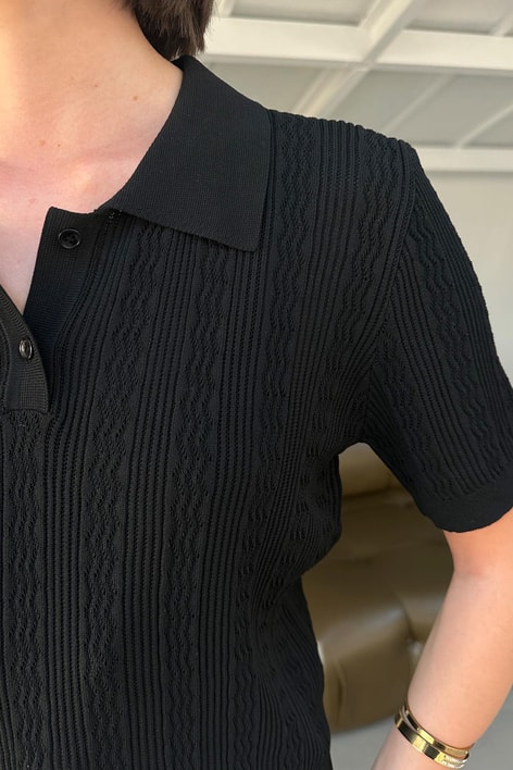 Merserize Kısa Kol Triko Siyah