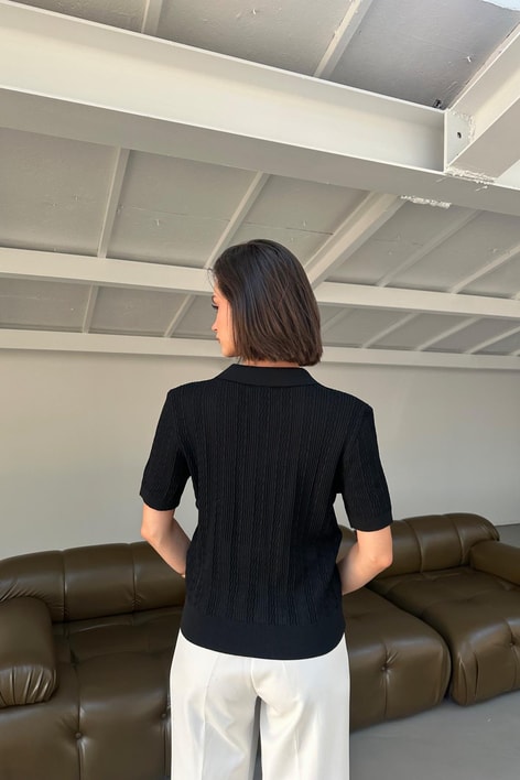 Merserize Kısa Kol Triko Siyah