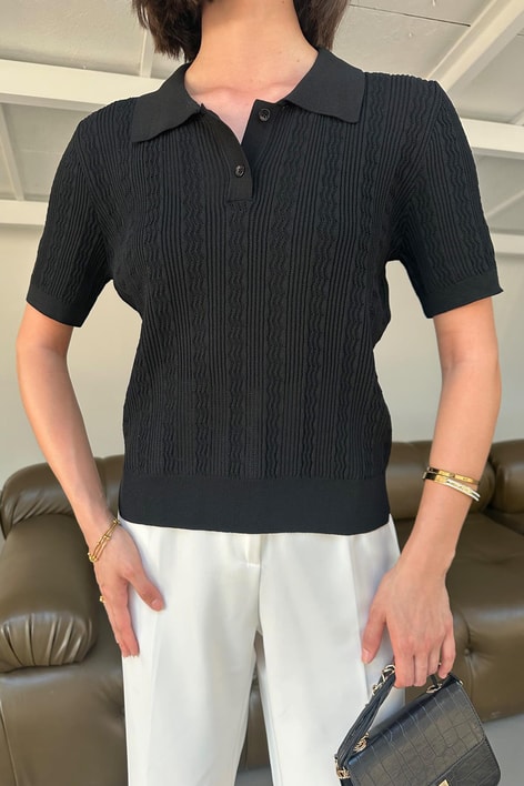 Merserize Kısa Kol Triko Siyah