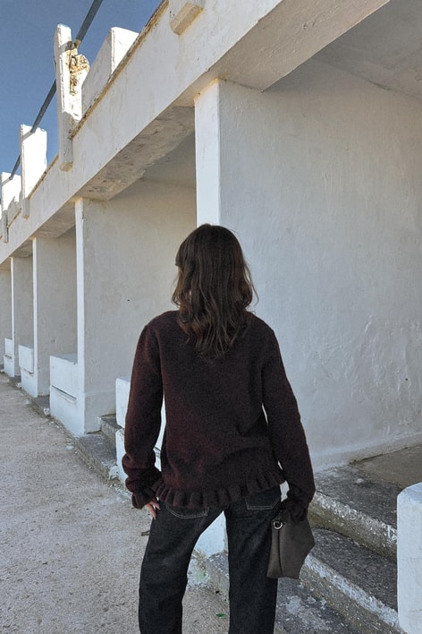 Mini Volanlı Triko Acı Kahve