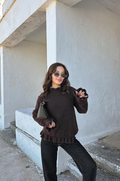 Mini Volanlı Triko Acı Kahve