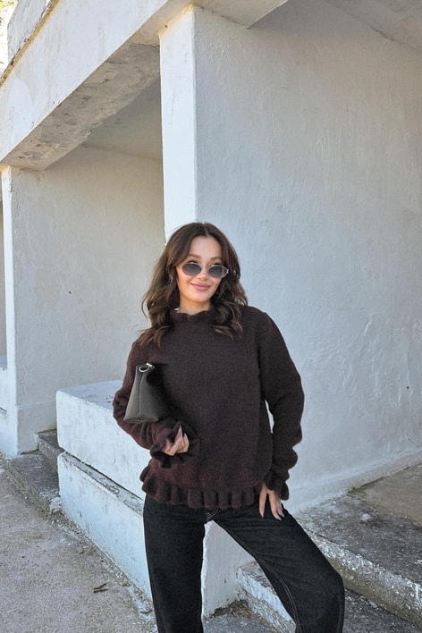 Mini Volanlı Triko Acı Kahve