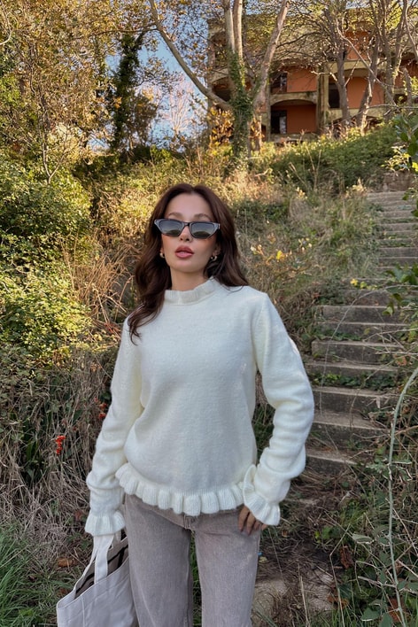 Mini Volanlı Triko Ekru