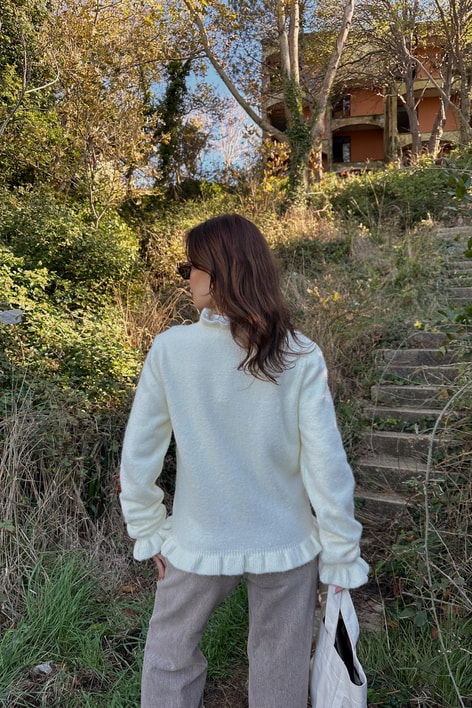 Mini Volanlı Triko Ekru