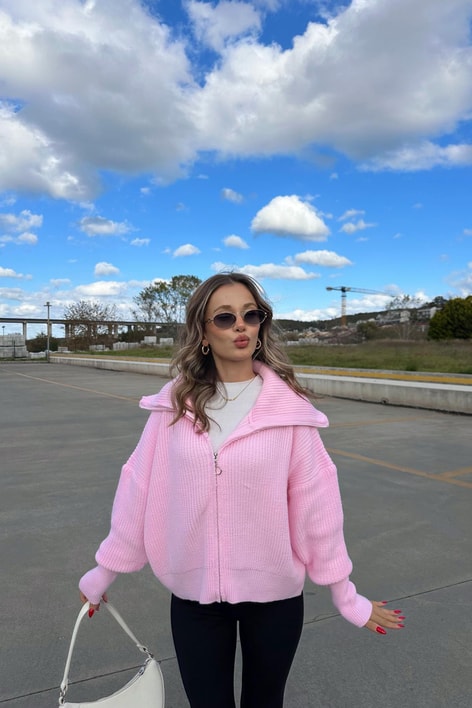 Nera Fermuarlı Triko Pembe