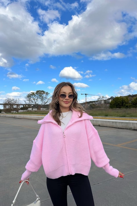 Nera Fermuarlı Triko Pembe