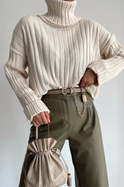 Nevürlü Crop Triko Kazak Bej