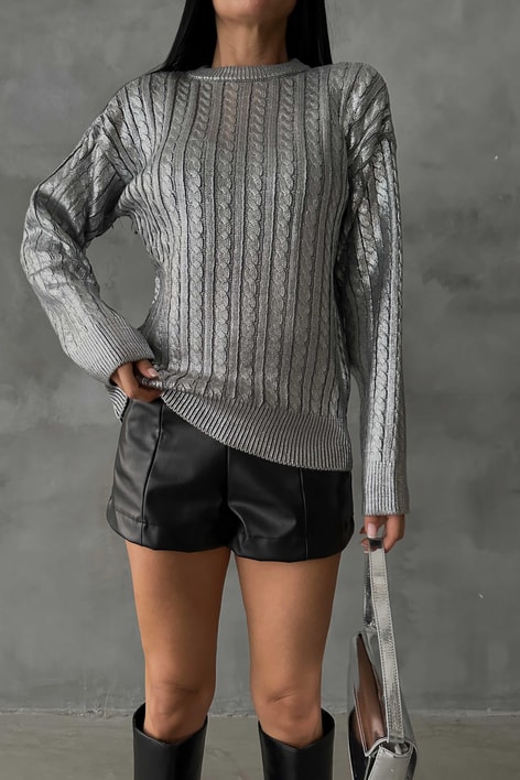 Örgü Lame Kazak Gümüş