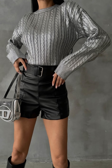 Örgü Lame Kazak Gümüş