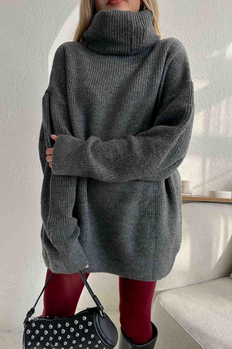 Oversize Boğazlı Kazak Antrasit