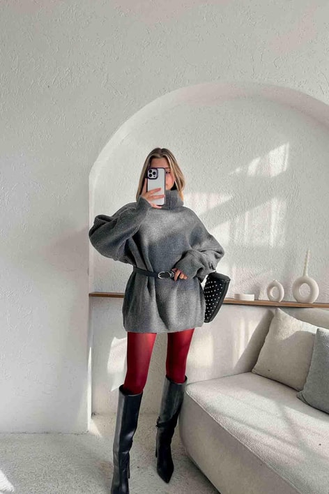 Oversize Boğazlı Kazak Antrasit