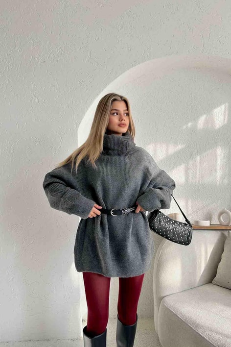 Oversize Boğazlı Kazak Antrasit