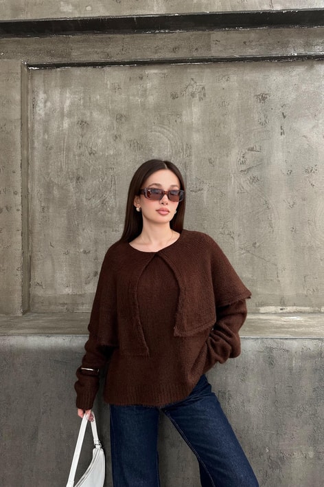 Pelerin Yaka Triko Kahve