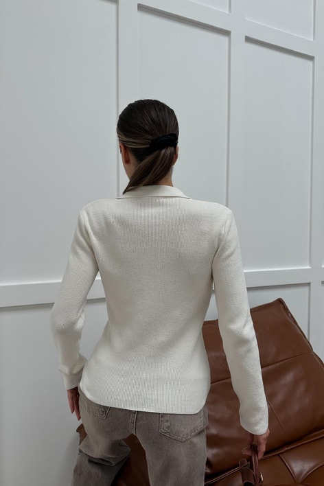 Polo Yaka Çıtçıtlı Triko Krem