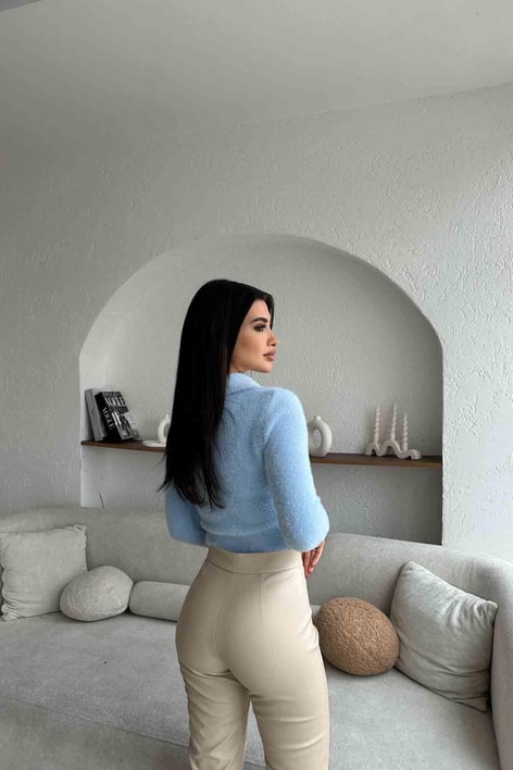 Polo Yaka Yumoş Kazak Bebe Mavi