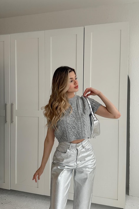 Taş İşleme Triko Gri