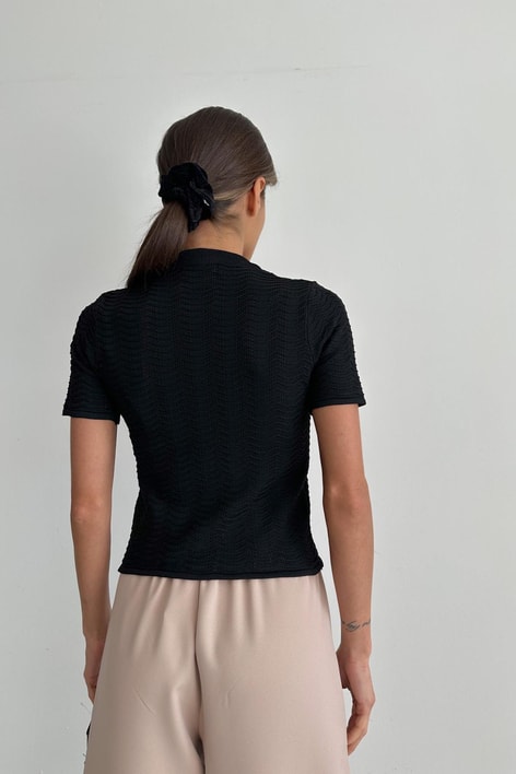 Wave Kısa Kol Triko Siyah
