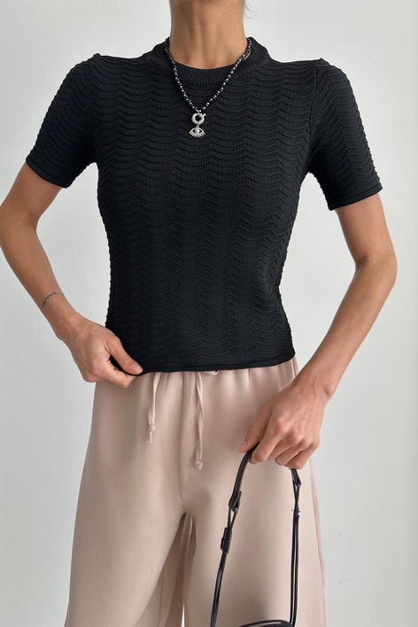 Wave Kısa Kol Triko Siyah