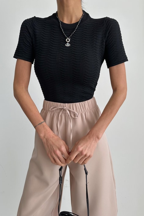 Wave Kısa Kol Triko Siyah