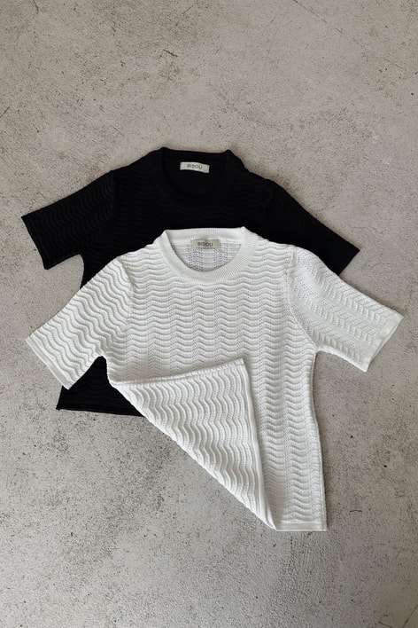 Wave Kısa Kol Triko Siyah