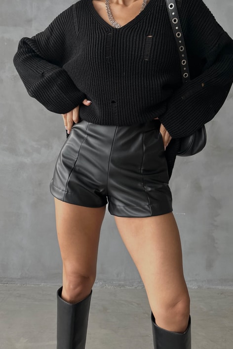 Yırtık Detay Triko Kazak Siyah