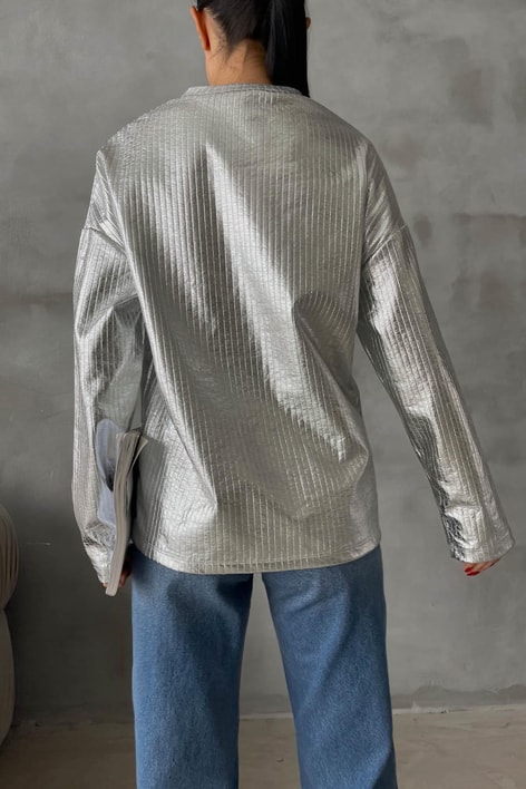 Yırtmaç Detay Metalik Kazak Gümüş