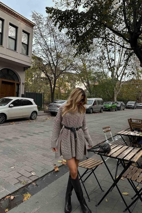 Yırtmaç Detay Örgü Kazak Vizon