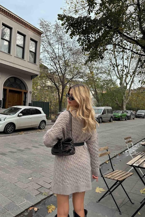 Yırtmaç Detay Örgü Kazak Vizon