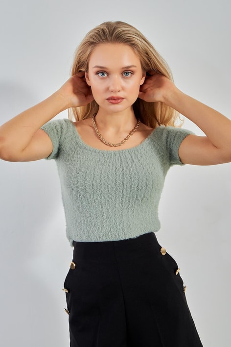 Yumoş Kısa Kollu Kazak Mint