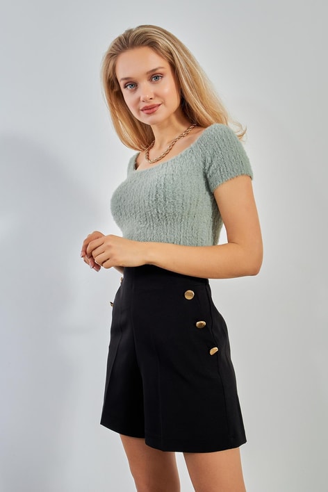 Yumoş Kısa Kollu Kazak Mint