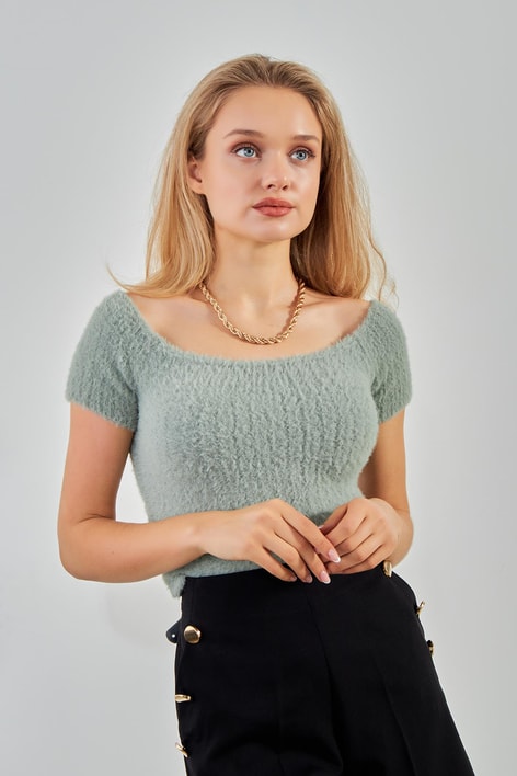 Yumoş Kısa Kollu Kazak Mint