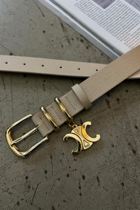 Cc Yılan Deri Kemer Bej