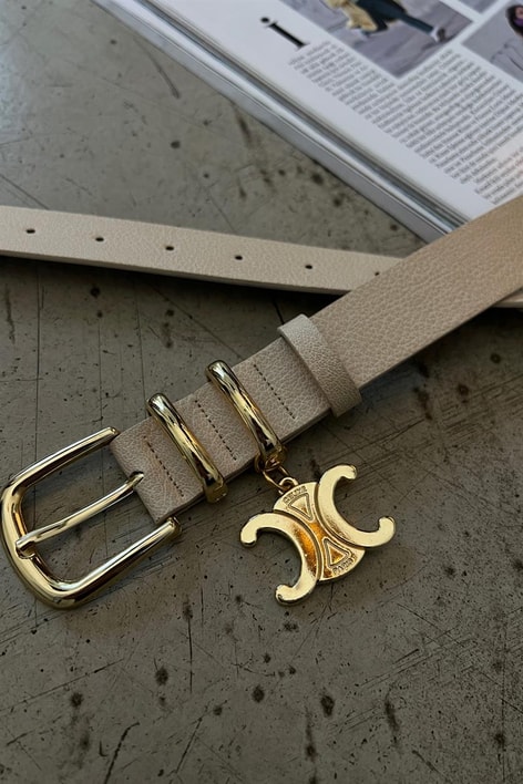 Cc Yılan Deri Kemer Bej