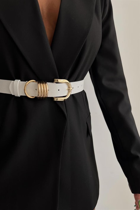 Gümüş Aksesuarlı Deri Kemer Beyaz