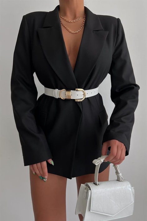 Gümüş Aksesuarlı Deri Kemer Beyaz