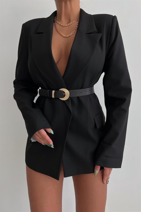 Mini Kabartma Tokalı Kemer Siyah