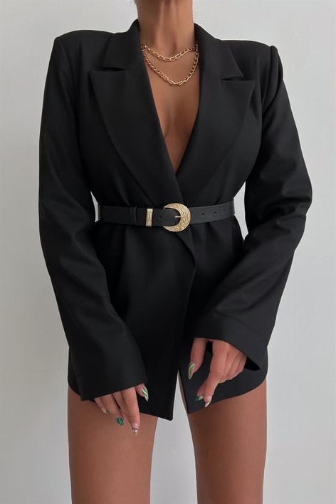 Mini Kabartma Tokalı Kemer Siyah