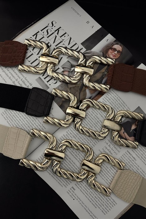 Sarmal Tokalı Elastik Kemer Bej