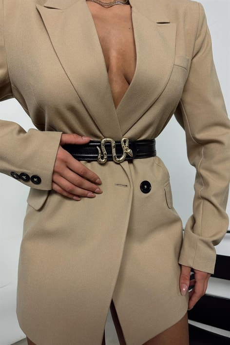 Yılan Desenli Deri Kemer Siyah