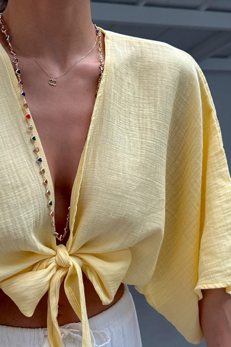 Bağlamalı Kısa Kimono Sarı