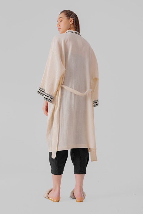 Etnik Detay Keten Kimono Taş
