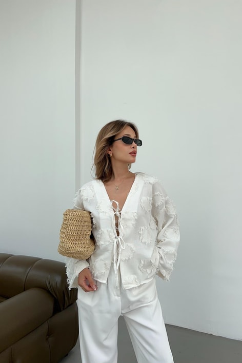 Nakışlı Kimono Ekru