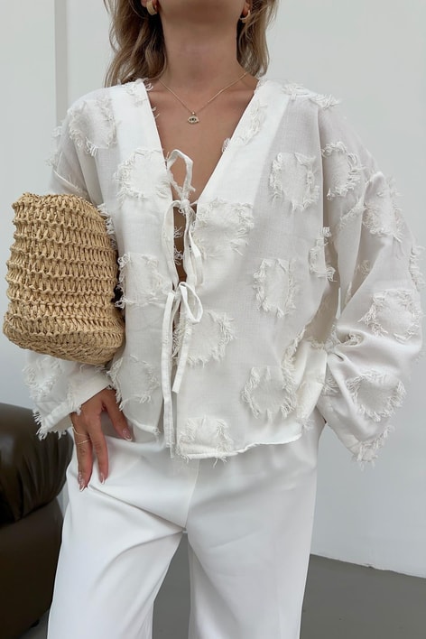 Nakışlı Kimono Ekru