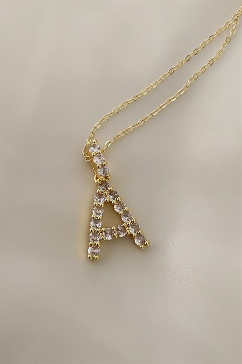 A Harfli Taşlı Kolye Gold