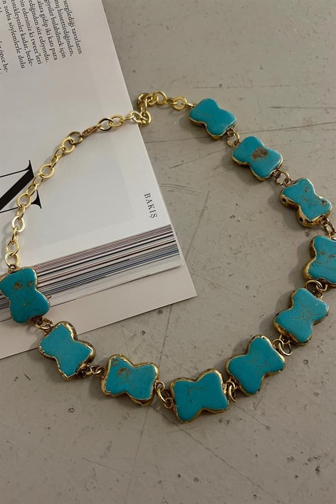 Chain Taşlı Kolye Turkuaz