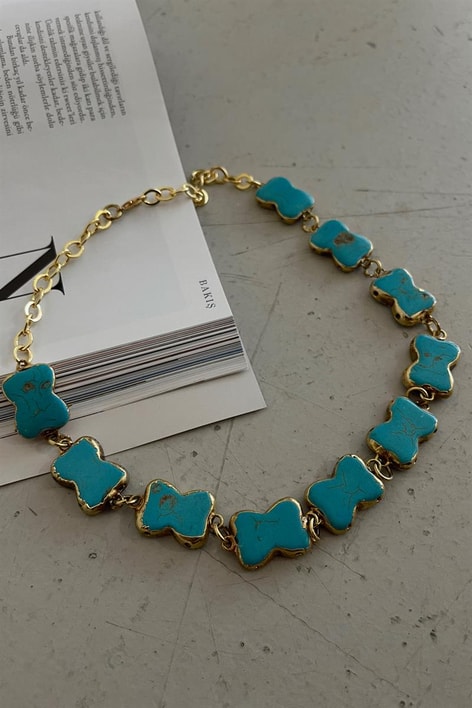 Chain Taşlı Kolye Turkuaz