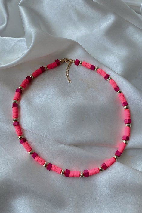 Fimo Boncuklu Kolye Pembe