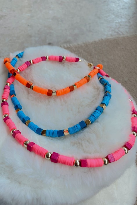 Fimo Boncuklu Kolye Pembe